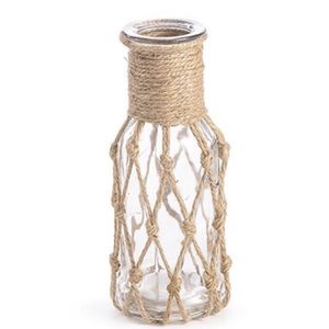 Glass Bottle with Jute Macrame: 9” x 2”